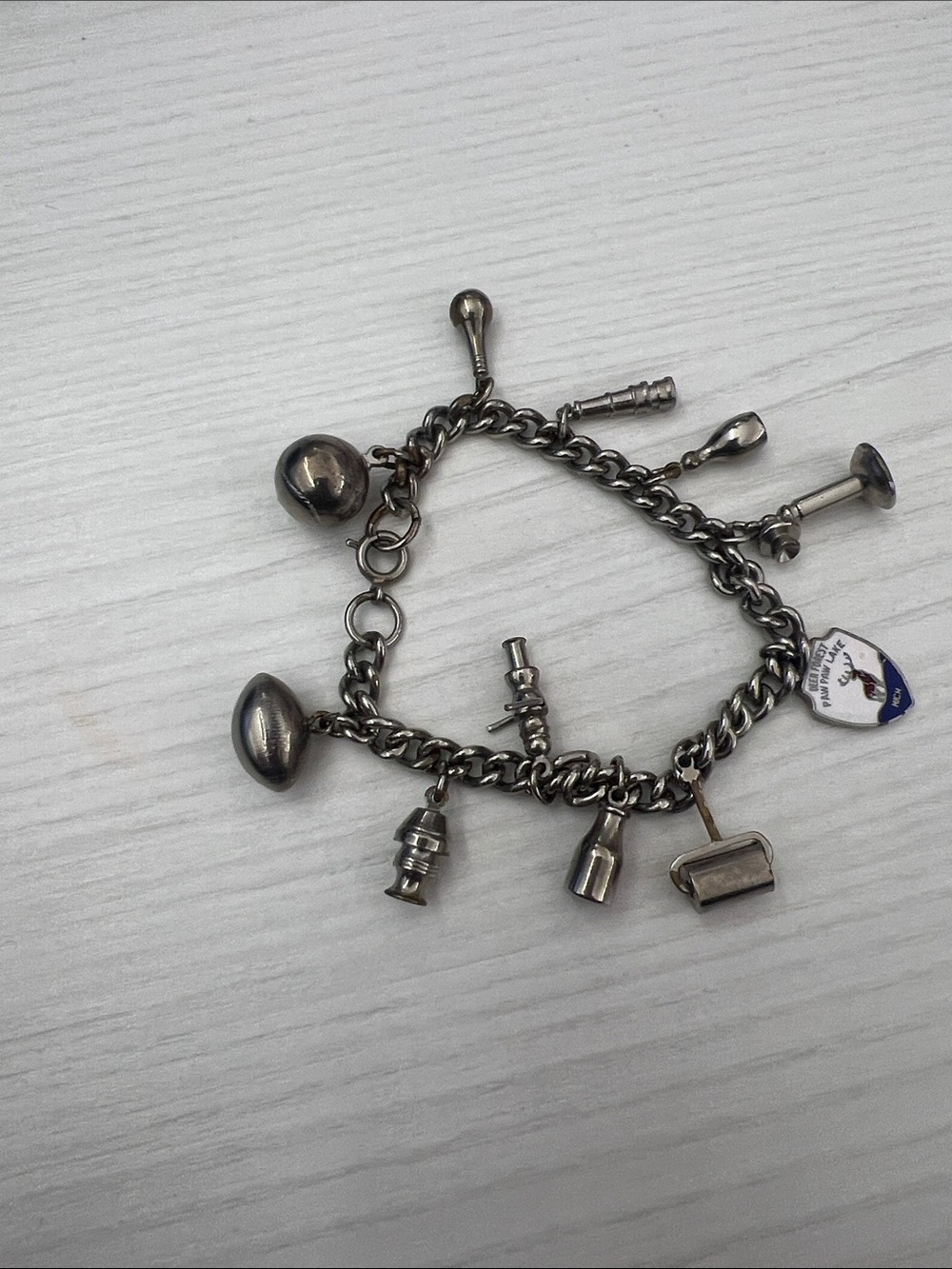 Silver-Tone Travel Charm Bracelet with Enamel Shield Charm